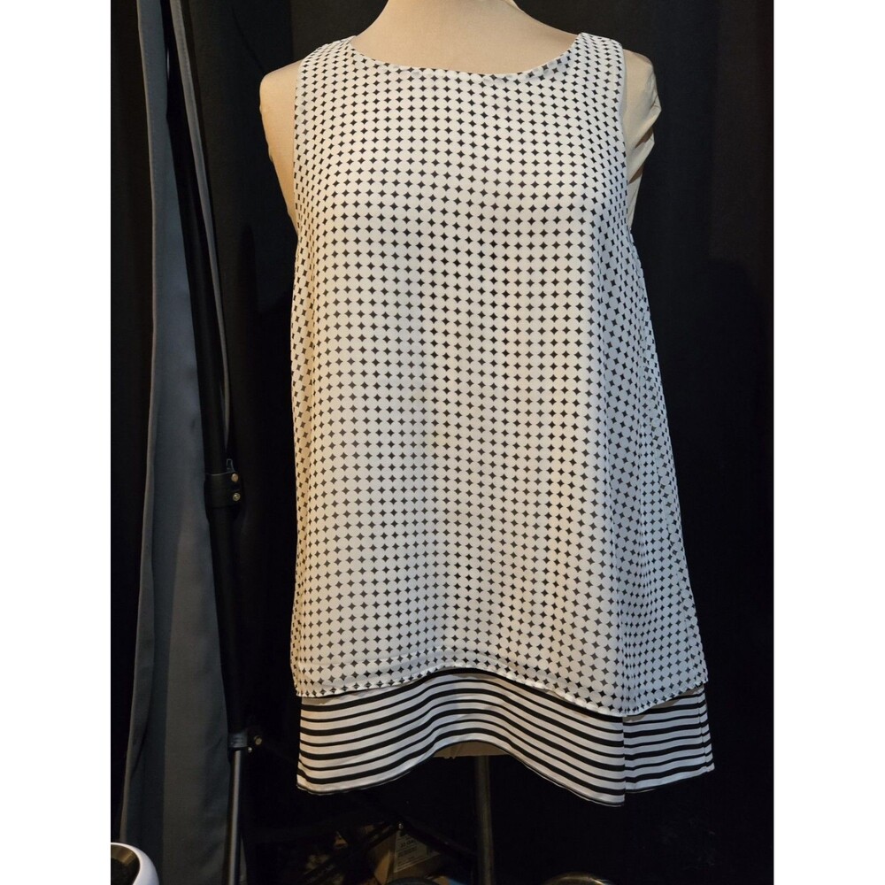 Max Studio Top Womens Black & White Tank Blouse Shirt, Medium